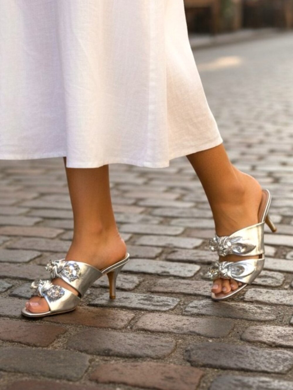 Dazzling Charles David Silver Leather Stiletto Heel Dress Sandals Size 7.5 NWB